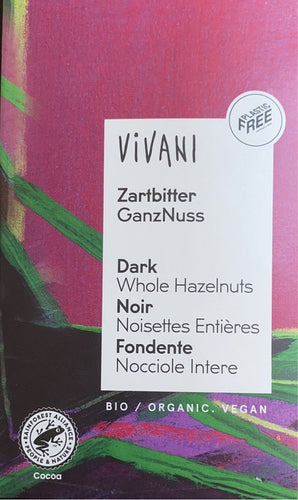Organic Dark Chocolate Bar with Whole Hazelnuts - 100 g