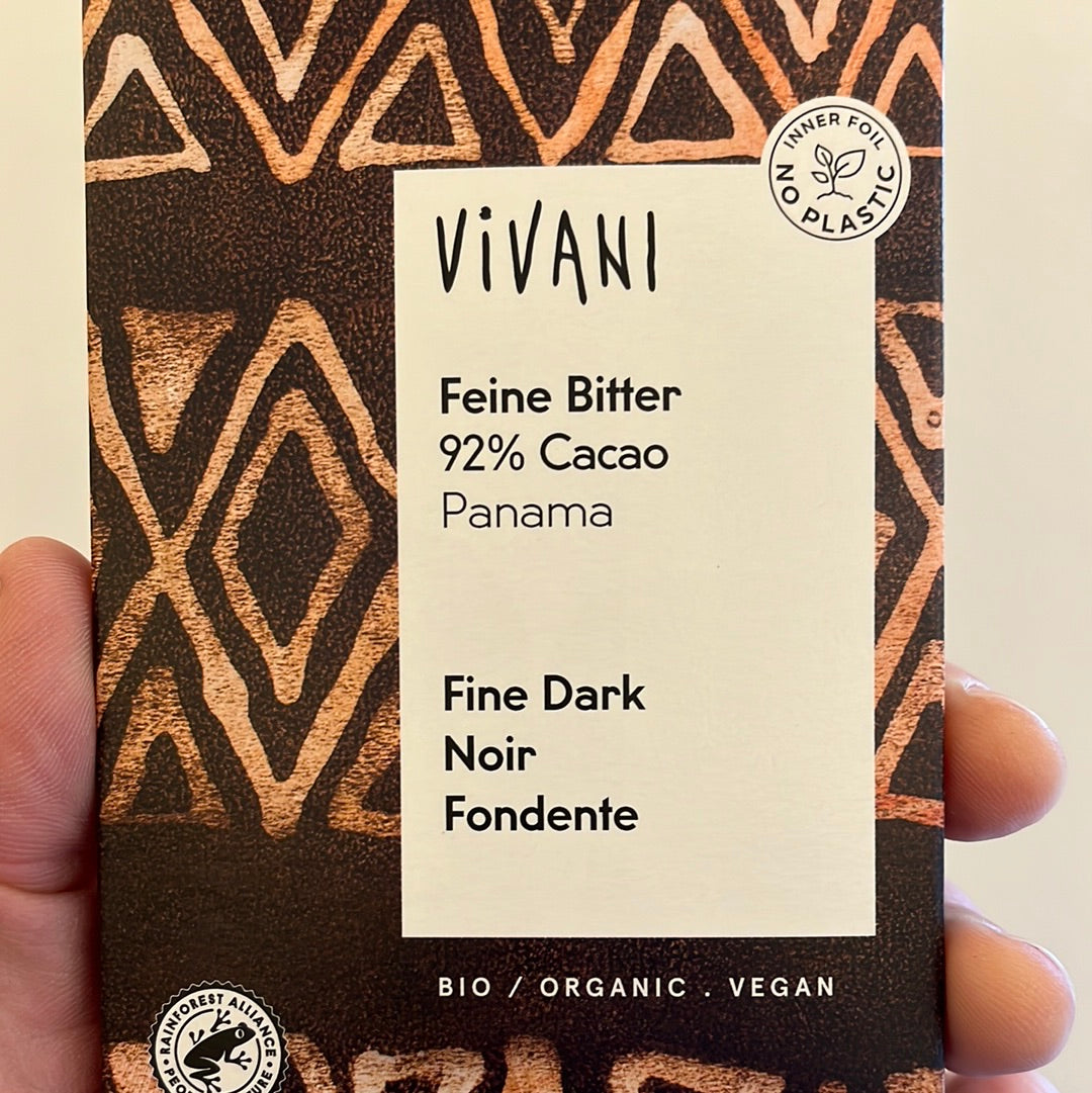 Organic 92% Dark Chocolate Bar with Coconut Blossom Sugar -80 g