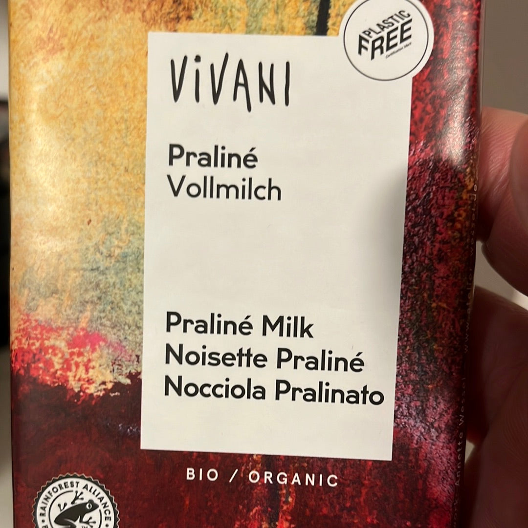 Organic Milk Chocolate Bar with Praline -80 g