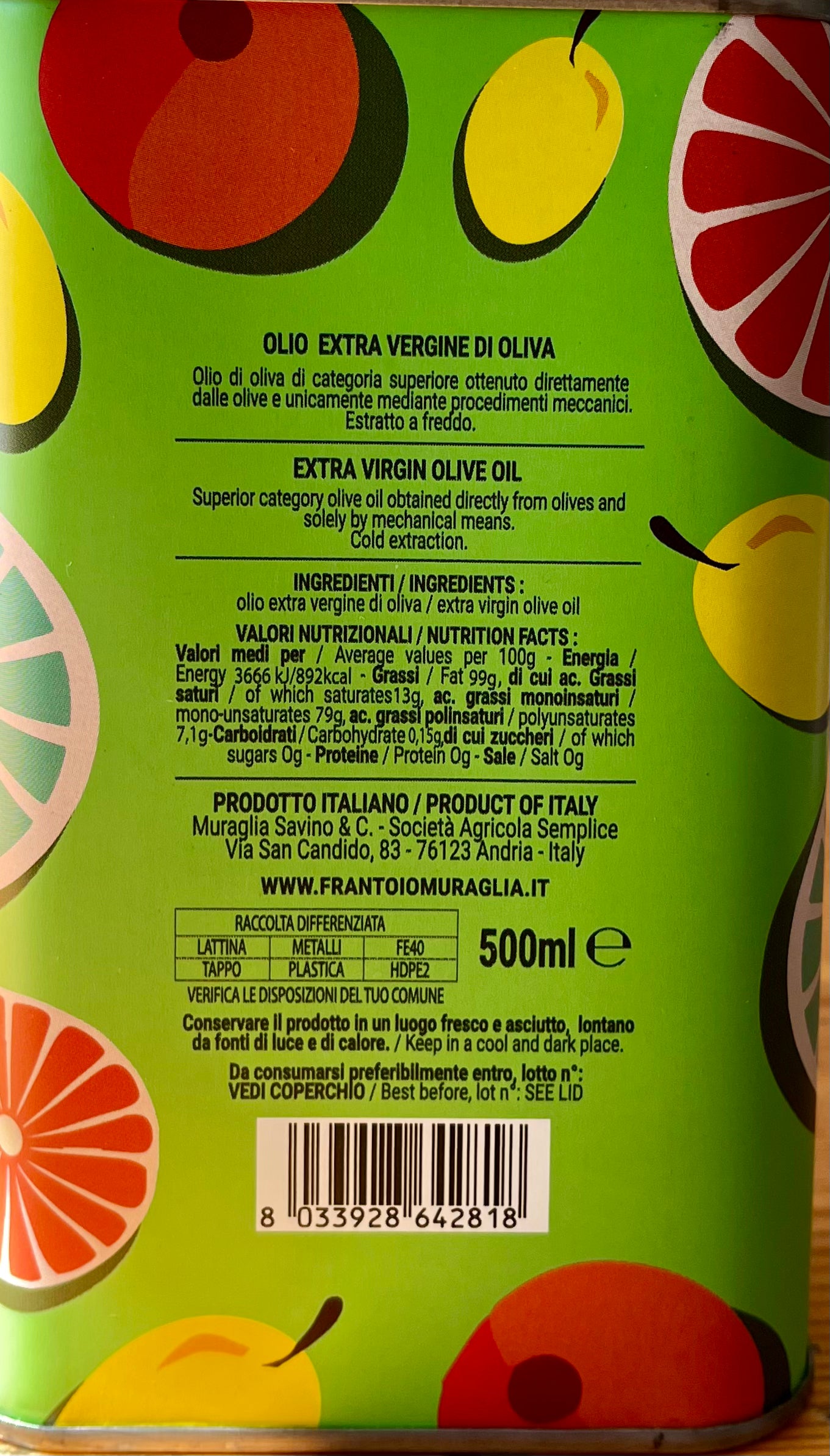 Muraglia Fruttato Intenso EVO - Puglia - 500ml tin