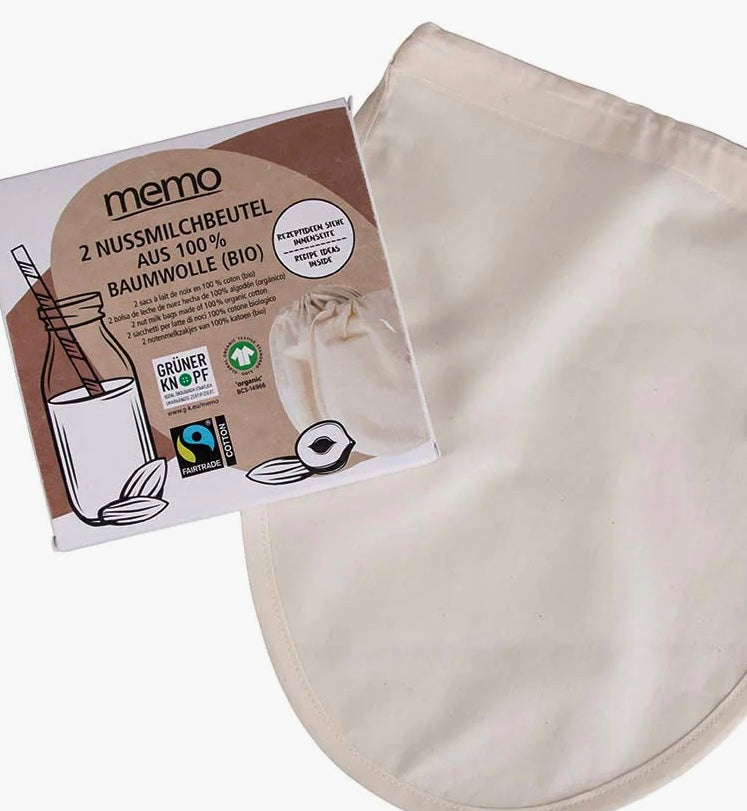 Organic Cotton Reusable Nut Milk Bags - 2 pack