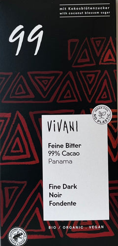Organic 99% Dark Chocolate Bar with Coconut Blossom Sugar  - 80 g