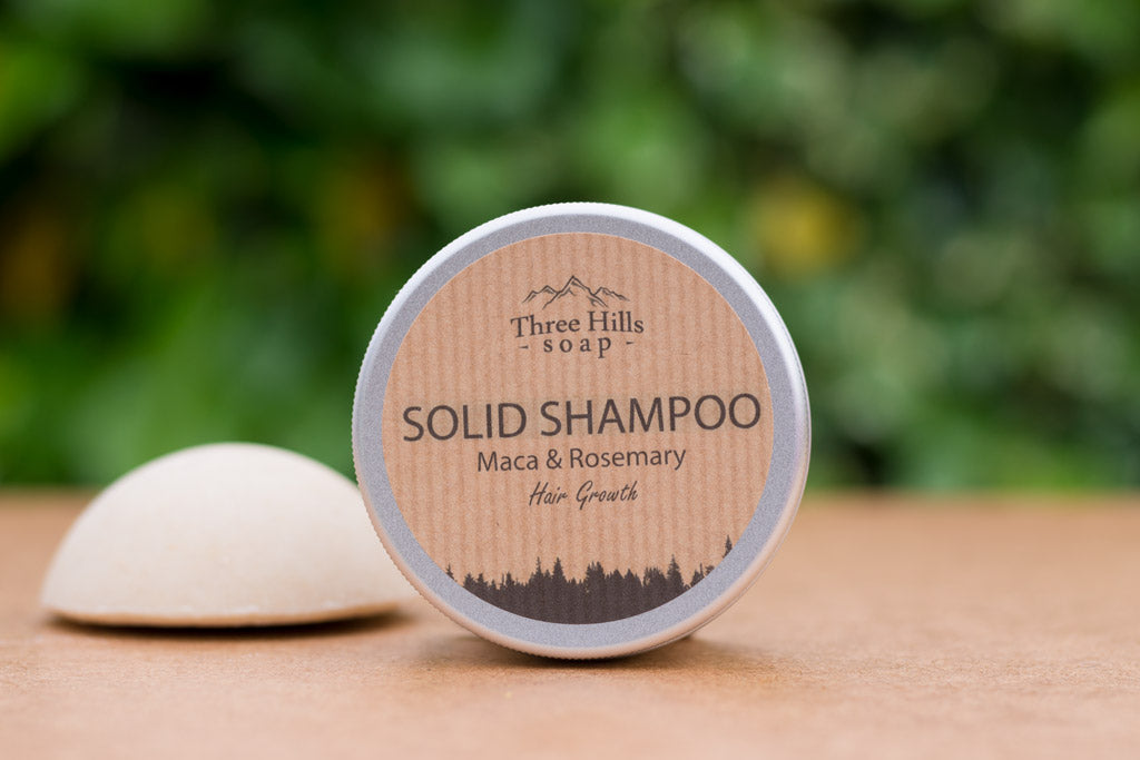 Maca and Rosemary Shampoo Bar (Hair Growth) - Three Hills Soap (In original tin)