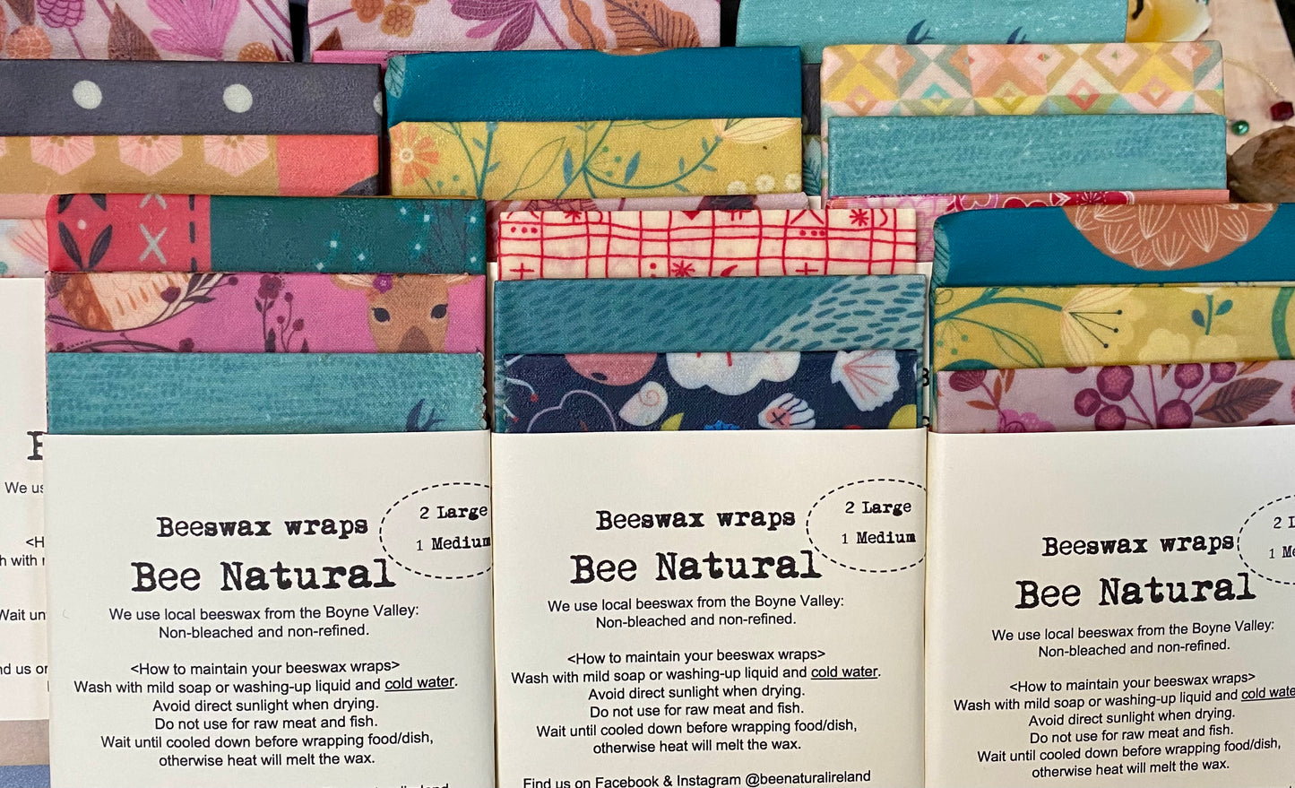 Bee Natural 2 x Large 1 x Medium Beeswax Wraps