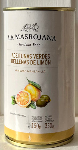 Manzanilla Olives Stuffed with Lemon by La Masrojana - 150g drained