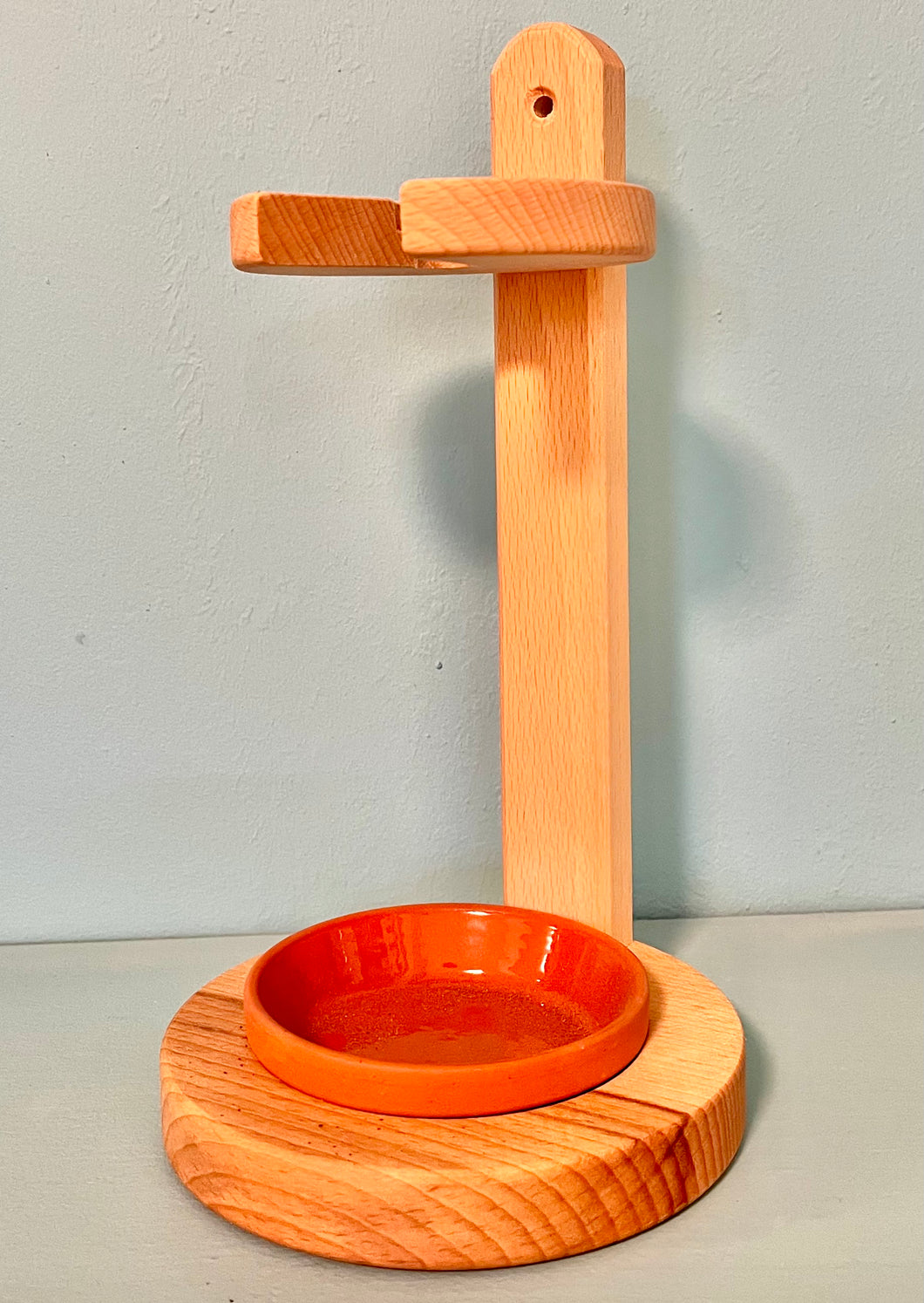 Wooden Toilet Brush Stand with Ceramic Tray