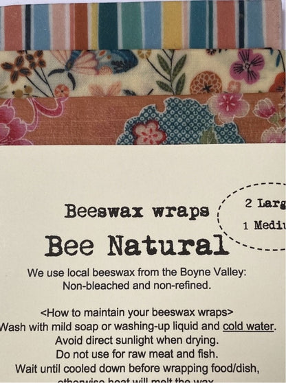 Bee Natural 2 x Large 1 x Medium Beeswax Wraps