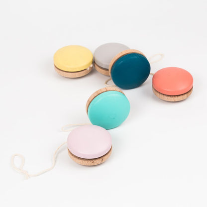 Wooden yoyo in giftbox - yellow, coral, mint colours - jiminy eco-toys