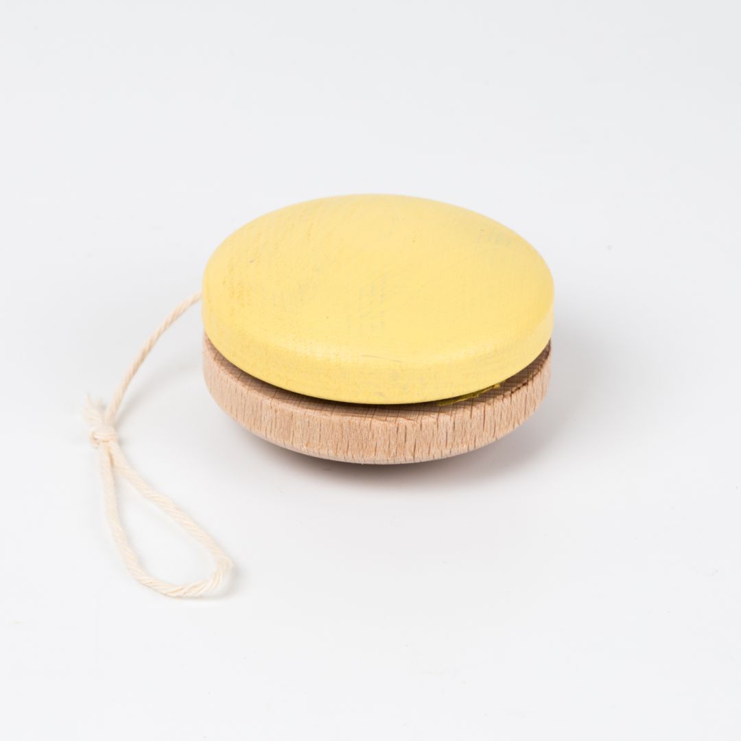 Wooden yoyo in giftbox - yellow, coral, mint colours - jiminy eco-toys